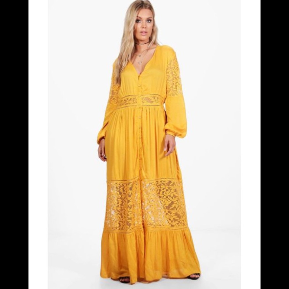 Boohoo plus Ebony BoHo lace insert maxi dress